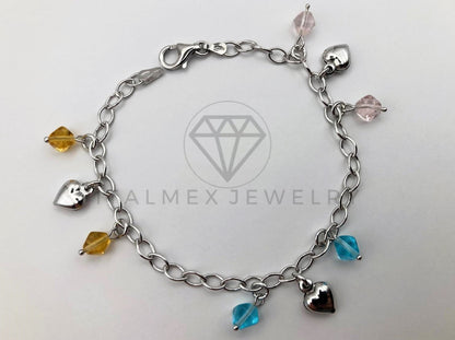 Pulsera de Lujo - 105459 - Diseño Charms y Corazon Azul y Amarillo Plata .925