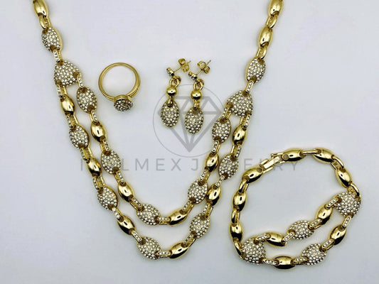 Juego de Lujo - 105550 - Juego Italiano Circonia Clara Collar, Anillo, Aretes y Pulsera Oro Laminado 18K