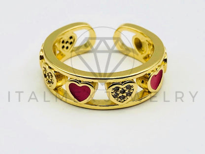 Anillo de Dama - 105585 - Argolla Corazones Esmalte Rosas y Circonia Oro Laminado 18K