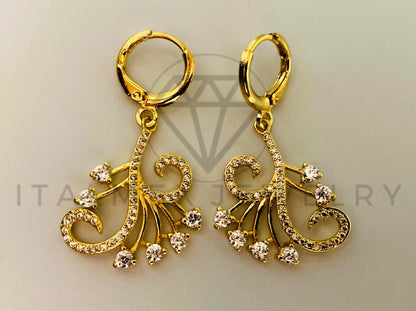 Arete de Lujo - 105441 - Diseño de Flores con CZ Blanca Oro Laminado 18K
