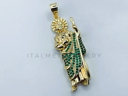 Dije de Lujo - 105694 - Dije San Judas Circonia Verde Grande Oro Laminado 18K