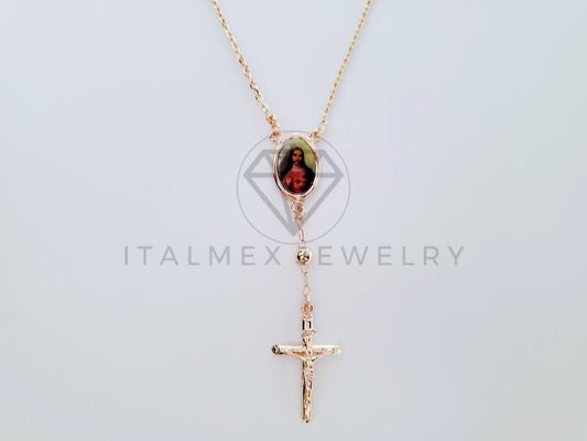 Collar Elegante - 104919 - Collar Rosario Sagrado Corazon Dorado Oro Laminado 18K