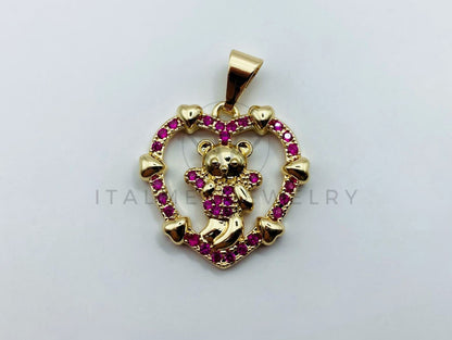 Dije de Lujo - 105732 - Dije Corazon Oso Circonia Rosa Oro Laminado 18K