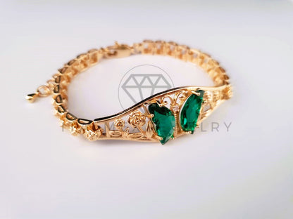 Pulsera de Lujo - 103705 - Diseño de Mariposa CZ Verde Oro Laminado 18K