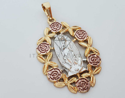 Dije Elegante - 101880 - Medalla de Virgen Tamaño Grande 3 Oros Oro Laminado 18K