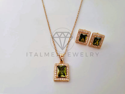 Juego de Lujo - 103943 - Diseño Corte Princesa Circonia Verde Oro Laminado 18K