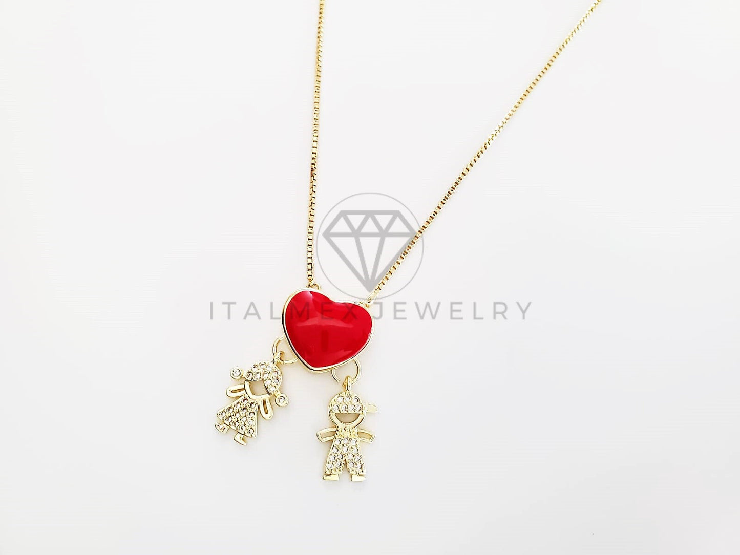 Collar Elegante - 103277 - Collar Corazón Esmalte Rojo Niña y Niño CZ Clara Oro Laminado 18K
