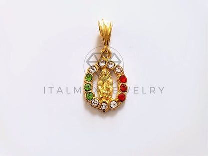 Dije de Lujo - 104149 - Dije Medalla Virgen de Guadalupe CZ Tricolor Oro Laminado 18K