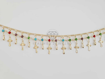 Tobillera Ajustable - 102718 - Diseño de Cruz y CZ Colores Oro Laminado 18K