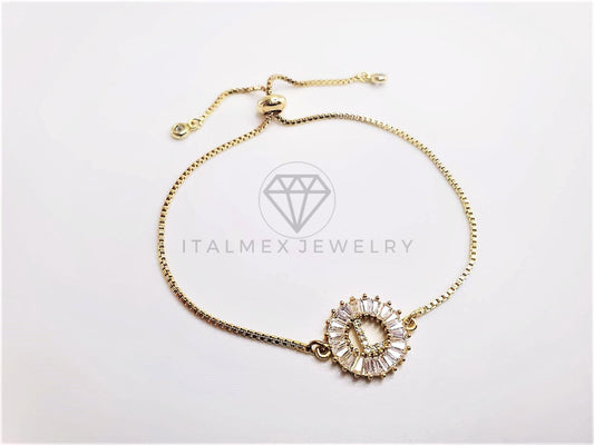 Pulsera Ajustable - 102637 - Diseño de Inicial "L" CZ Clara Oro Laminado 18K