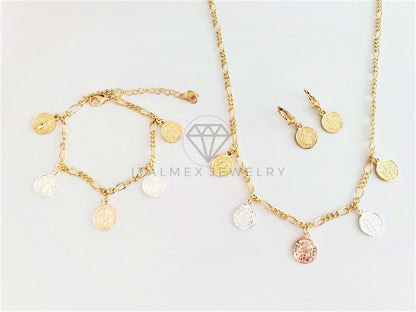 Juego de Lujo - 103172 - Diseño de San Benito Collar, Arete y Pulsera Oro Laminado 18K