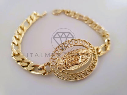 Pulsera Elegante - 104488 - Esclava Virgen Guadalupe con Corazones Oro Laminado 18K
