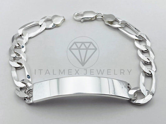Pulsera de Lujo - Esclava Figaro Placa Lisa 6mm Plata .925