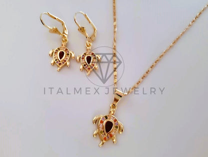 Juego de Lujo - 104511 - Diseño de Tortugas CZ Colores Oro Laminado 18K
