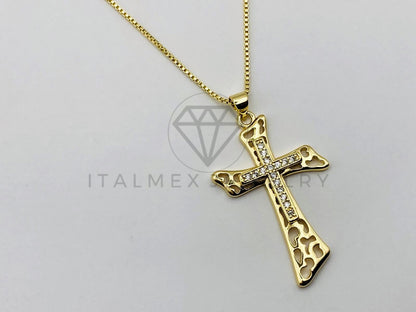 Collar Elegante - 105616 -Collar Cruz con Circonia Clara Oro Laminado 18K