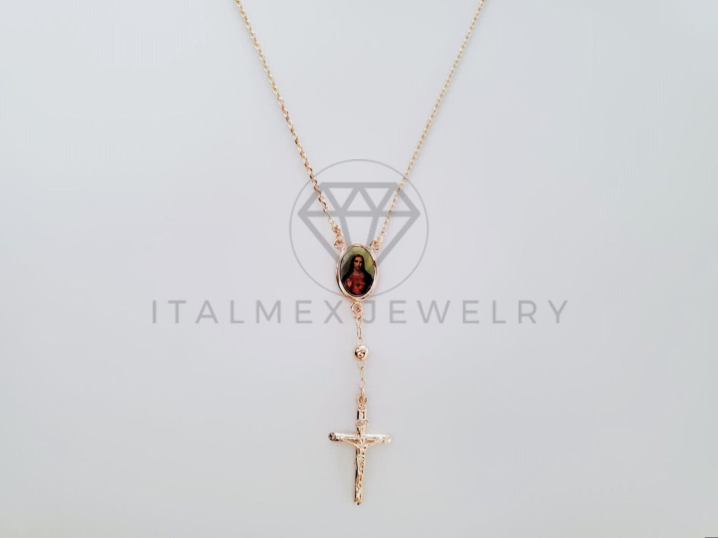 Collar Elegante - 104919 - Collar Rosario Sagrado Corazon Dorado Oro Laminado 18K
