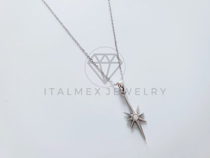 Collar de Lujo - 104784 - Diseño Estrella Circonia Clara Plata Fina .925