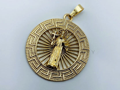 Dije de Lujo - 105689 - Dije Medalla San Judas Grecas Extra Grande Oro Laminado 18K