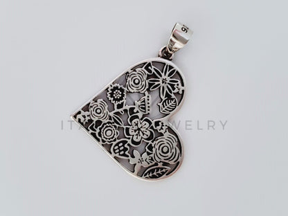 Dije No Religioso - 105150 - Dije Corazon con Flores Plata .925