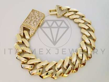 Pulsera de Lujo - 105101 - Diseño Double Link con Circonia Clara Oro Laminado 18K