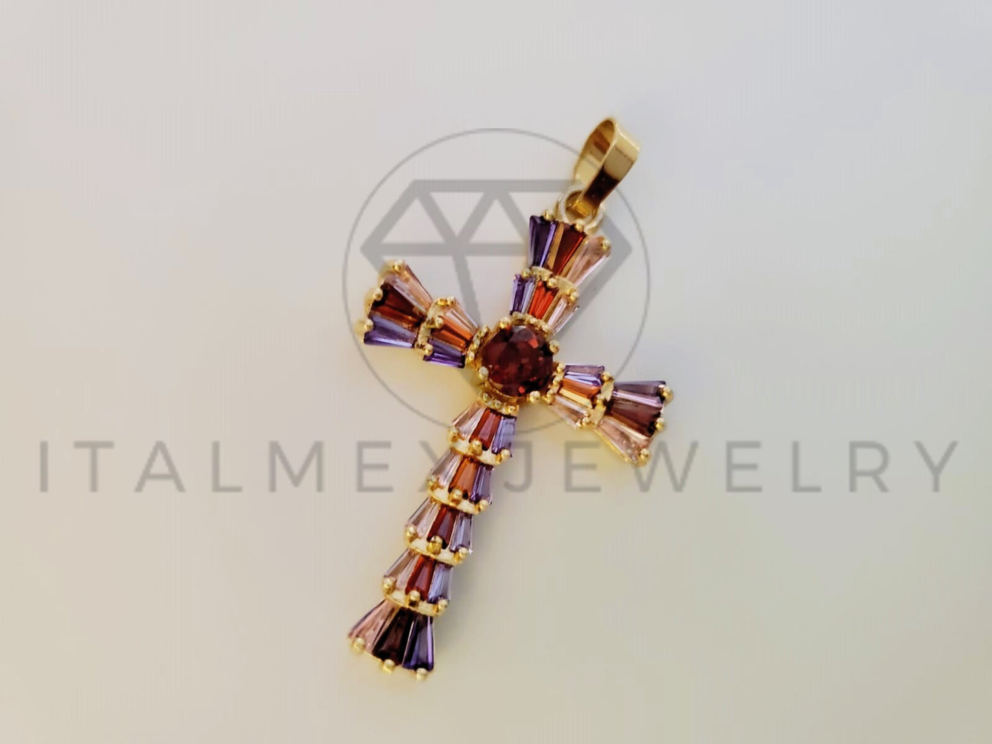 Dije de Lujo - 105122 - Dije Cruz con Circonia Colores Oro Laminado 18K