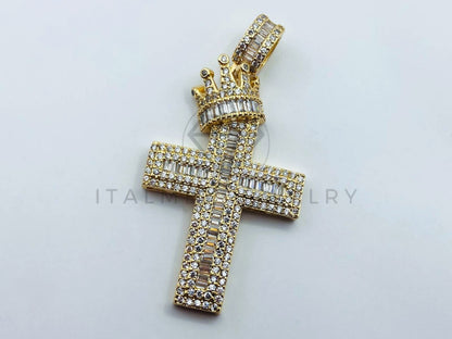 Dije de Lujo - 105700 - Dije Cruz HipHop Circonia Clara Oro Laminado 18K