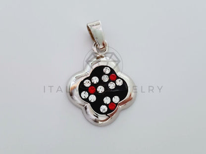 Dije No Religioso - 105190 - Dije Flor Negra Circonia Roja Plata .925