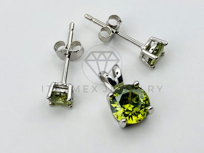 Juego Collar de Lujo - 105475 - Estilo Redondo Verde Peridot Plata .925