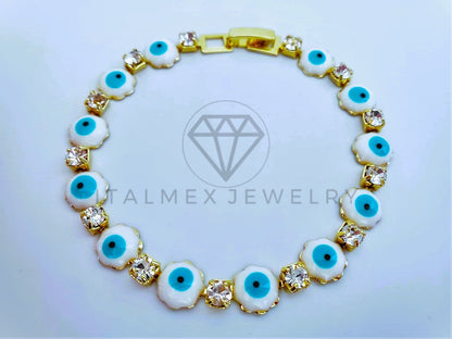 Pulsera Elegante - 103591 - Pulsera Flor Ojo Turco Blanco Oro Laminado 18K