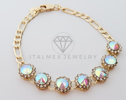 Pulsera de Lujo - 100260 - Diseño de CZ Redonda Color Clara Oro Laminado 18K