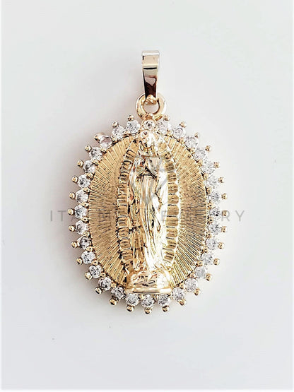 Dije Elegante - 102763 - Dije Virgen de Guadalupe CZ Clara Tamaño Chico Oro Laminado 18K