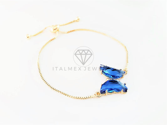 Pulsera de Lujo - 103199 - Diseño Ajustable con Mariposa CZ Azul Oro Laminado 18K
