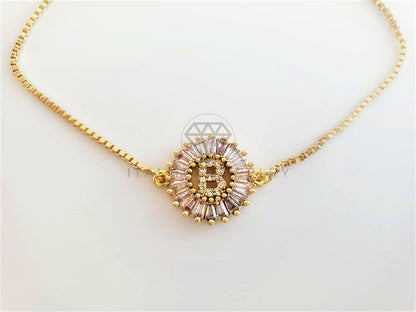 Pulsera Ajustable - 102628 - Diseño de Inicial "B" CZ Clara Oro Laminado 18K