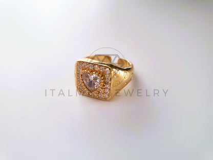 Anillo de Lujo -103759 - Diseño Graduacion Corazon CZ Clara Oro Laminado 18K