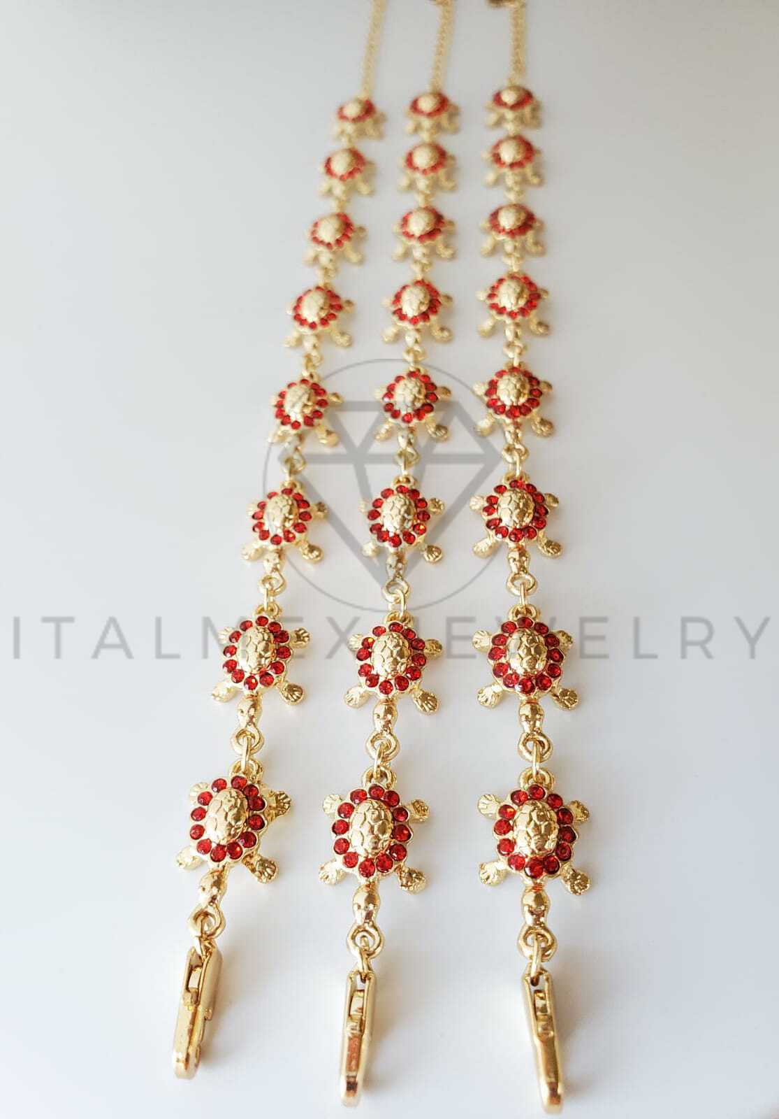 Pulsera de Lujo - 100195 - Diseño Tortugas CZ Roja Oro Laminado 18K
