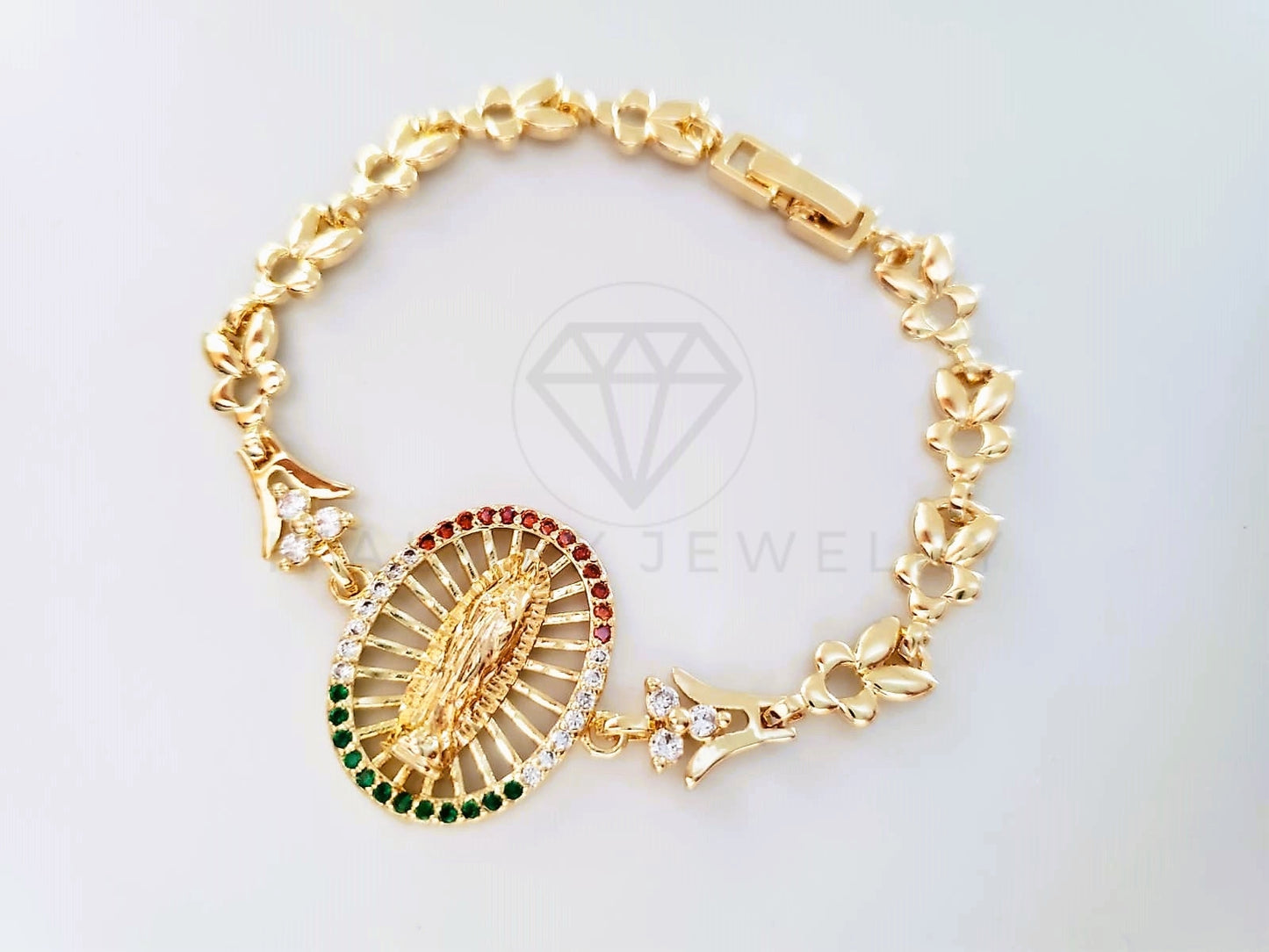 Pulsera Elegante - 103977 - Pulsera Virgen de Guadalupe CZ Tricolor Oro Laminado 18K