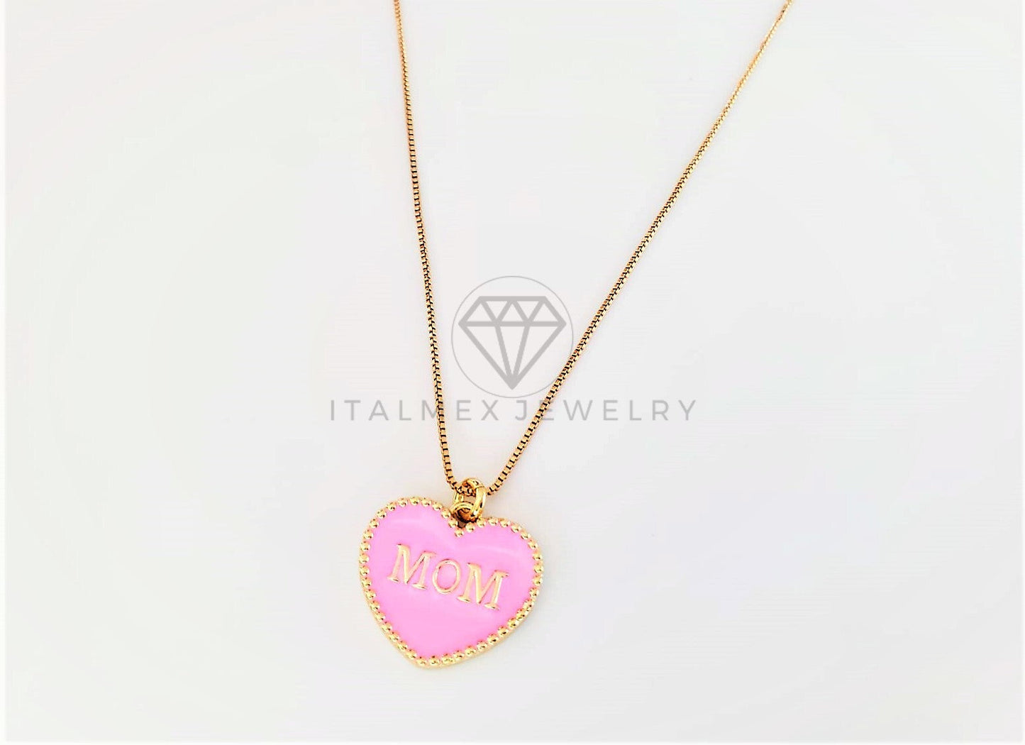 Collar Elegante - 103144 - Collar Corazón Mom | Mamá Rosa Oro Laminado 18K