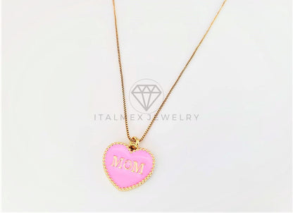 Collar Elegante - 103144 - Collar Corazón Mom | Mamá Rosa Oro Laminado 18K