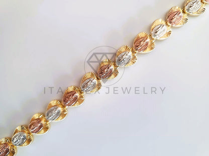 Pulsera de Lujo - 103709 - Diseño de Eslabon Virgen y Corazón Oro Laminado 18K