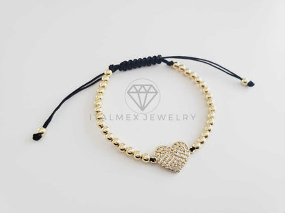 Pulsera de Lujo - 102681 - Diseño Bolitas con Corazón CZ Clara Oro Laminado 18K