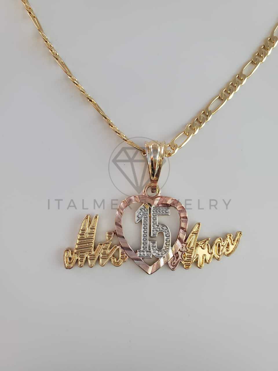 Dije Elegante - 102265 - Dije Mis 15 Años Tamaño Mediano Oro Laminado 18K