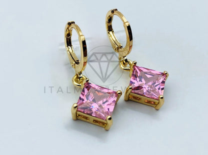 Arete de Lujo - 105793 - Arete Rombo Circonia Rosa Oro Laminado 18K