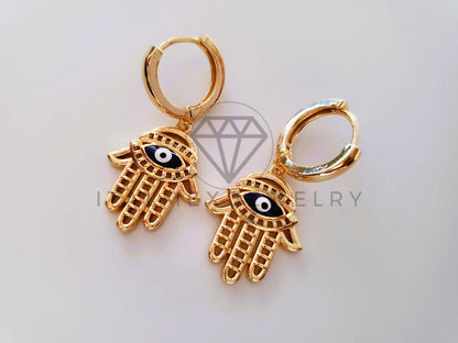 Arete de Lujo - 104630 - Huggie Mano Hamsa y Ojo Turco Oro Laminado 18K