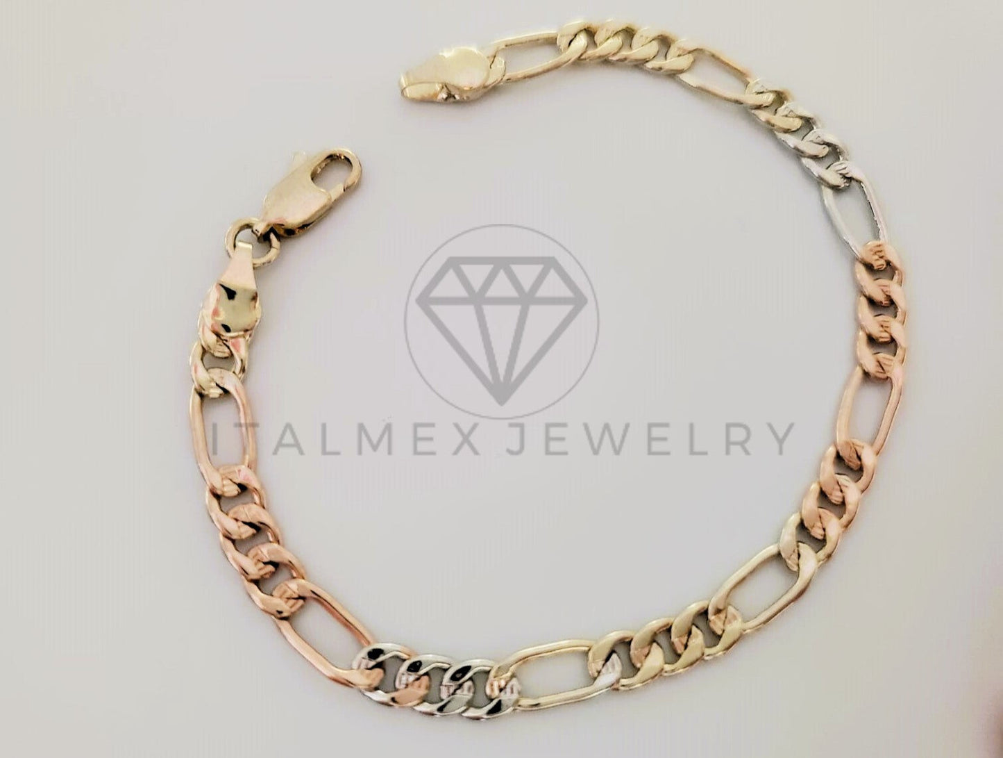 Pulsera de Lujo - 105308 - Pulsera Figaro Rayada Florentina 5mm Oro Laminado 18K