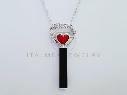 Collar de Lujo - 105225 - Collar Corazon y Barra Negra Plata .925