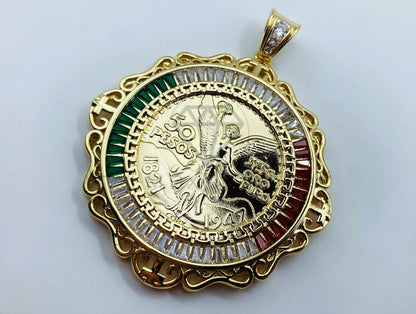 Dije de Lujo - 105692 - Dije Centenario Circonia Tricolor Extra Grande Oro Laminado 18K