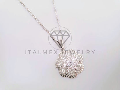 Dije Elegante - 104665 - Diseño Flor Red CZ Clara Plata Fina .925