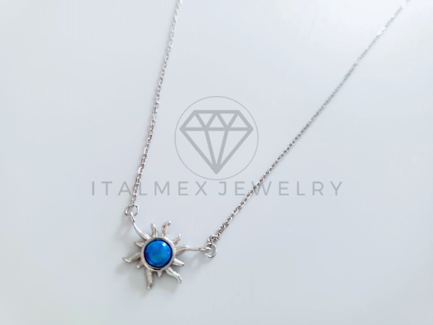 Collar de Lujo - 104780 - Diseño Sol Esmalte Azul Plata Fina .925
