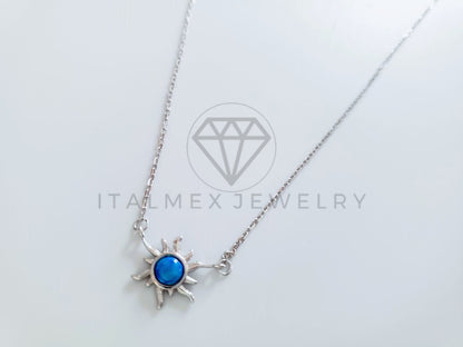 Collar de Lujo - 104780 - Diseño Sol Esmalte Azul Plata Fina .925