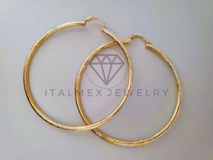 Arracada de Lujo - 104495 - Estilo Tubo Rayada Dorada 70mm Oro Laminado 18K